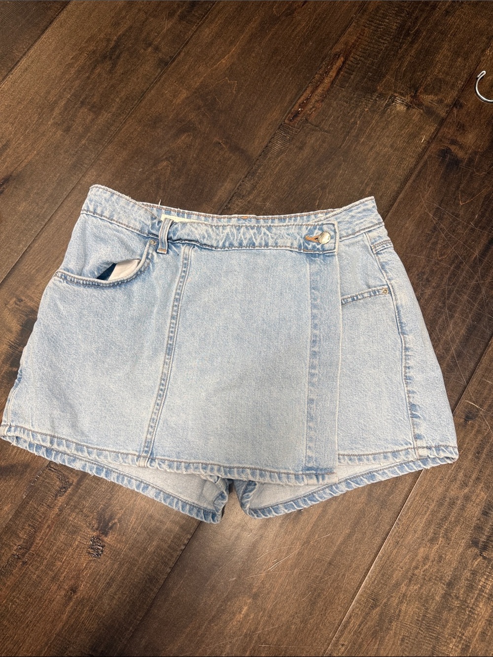 Zara Light Blue Denim Wrap Skort-Style Shorts